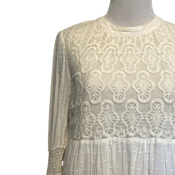 One September Meda Lace Top Womens Small Ivory Babydoll Swiss Dot Boho Anthro - Picture 4 of 10